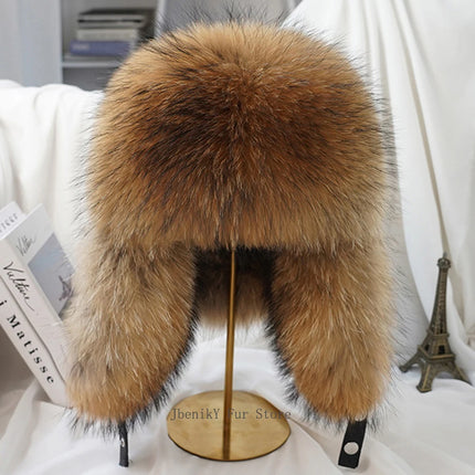 2026 Cap 100% Raccoon Dog Full Fur Fox Fur Hat Men's Fur Ear Protection Winter Thickened and Warm Russian Hat Men's Trend