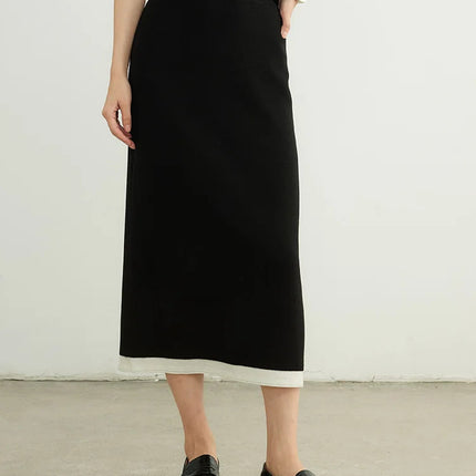 SuyaDream, Women Long Skirt, 32.4%Sheep Wool, Solid Woolen Knitted Skirts, 2024 Autumn Winter Warm Under Dress, Grey, Khaki PlatiNum