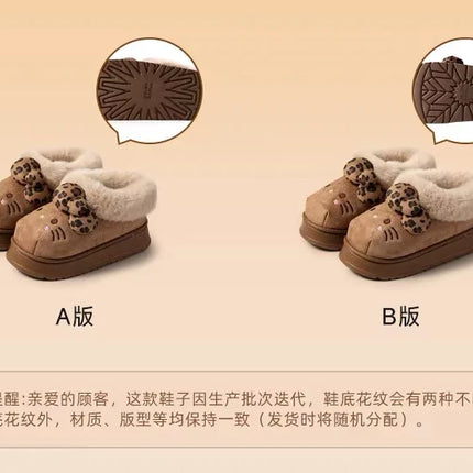 Sanrio Hello Kitty Winter Fleece Lined EVA Thick Mule Slippers Snowy Day Anti-Slip Warm Fleece Outdoor Slippers Women Snow Boots