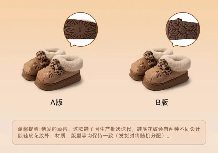 Sanrio Hello Kitty Winter Fleece Lined EVA Thick Mule Slippers Snowy Day Anti-Slip Warm Fleece Outdoor Slippers Women Snow Boots