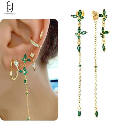 925 Sterling Silver Needle Green Zircon Gold Earrings Heart Hoop Earrings for Women Delicate Stud Earrings Luxury Jewelry Gifts PlatiNum