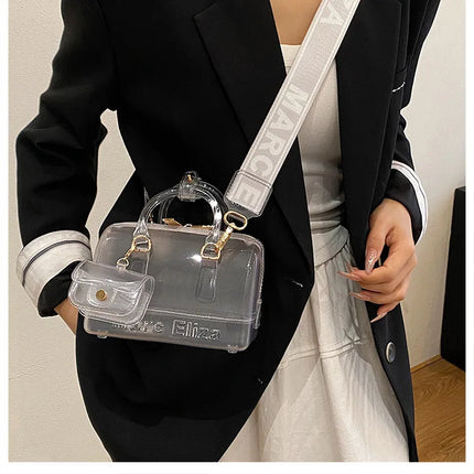 2025 Transparent PVC Beach Bag, Korean Style, Fresh and Sweet Silicone Shoulder Bag, Medium Size with Zipper Closure