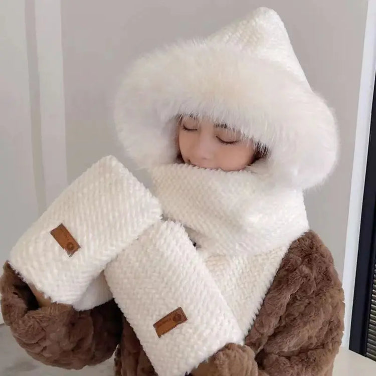 New Fashion Scarf Hat Glove Women Cute Big Ear Bunny Beanie Winter Warm Soft Thickening Pocket Warm Ear Hats Hooded Skullie Caps