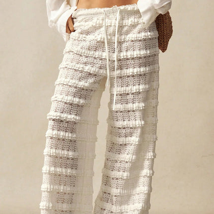 Pantaloni Estivi 2026 Casual Larghi a Gamba Larga in Maglia Tinta Unita da Donna per Vacanze e Spiaggia Stile Semplice Trasparenti platinumshop