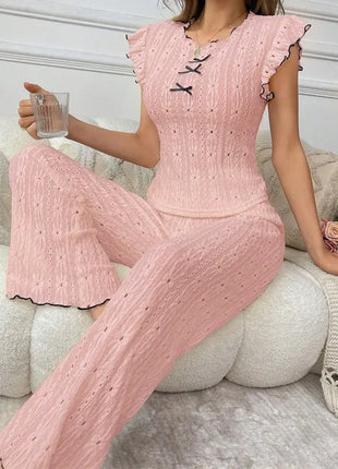 Nuovo set pigiama da donna con trama in pizzo di fascia alta, primavera ed estate, stile europeo e americano