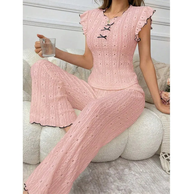 New women's pajama set with high-end lace pattern, spring and summer, European and American style