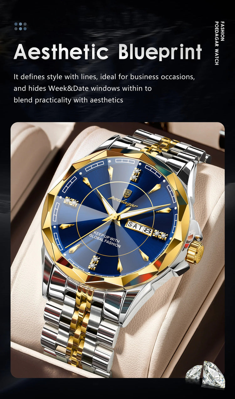 POEDAGAR Orologio da uomo di moda di lusso Top Business Impermeabile luminoso Data Settimana Orologi da uomo Orologio da polso da uomo in acciaio inossidabile al quarzo platinumshop