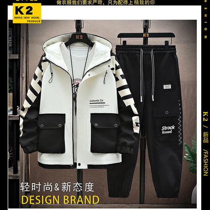 Spring Autumn Men Tracksuit Casual Joggers Hooded Sportswear Jackets Pants 2 Piece Sets Hip Hop Running Sports Suit