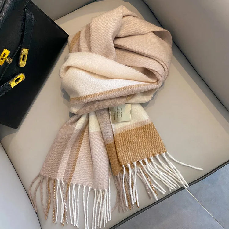 High Quality 100% Pure Wool Scarf Women Classic Chic  Autumn Winter Colorful Plaid Tassel Warm Muffler Female Thermal Shawl Lady
