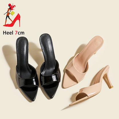Sexy Pointy Toe Thin High Heels Slippers For Ladies Elegant Style Summer Slip-on Outdoor Walking Sandals Mules Women Party Shoes