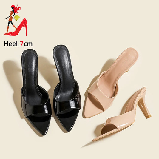 Sexy Pointy Toe Thin High Heels Slippers For Ladies Elegant Style Summer Slip-on Outdoor Walking Sandals Mules Women Party Shoes