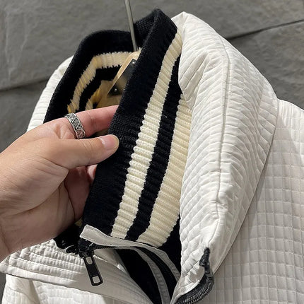 Winter Men Thick Warm White Duck Down Jacket Fashion Stand Collar Spliced Windproof Overcoat Loose Fit Casual Outside Down Coat