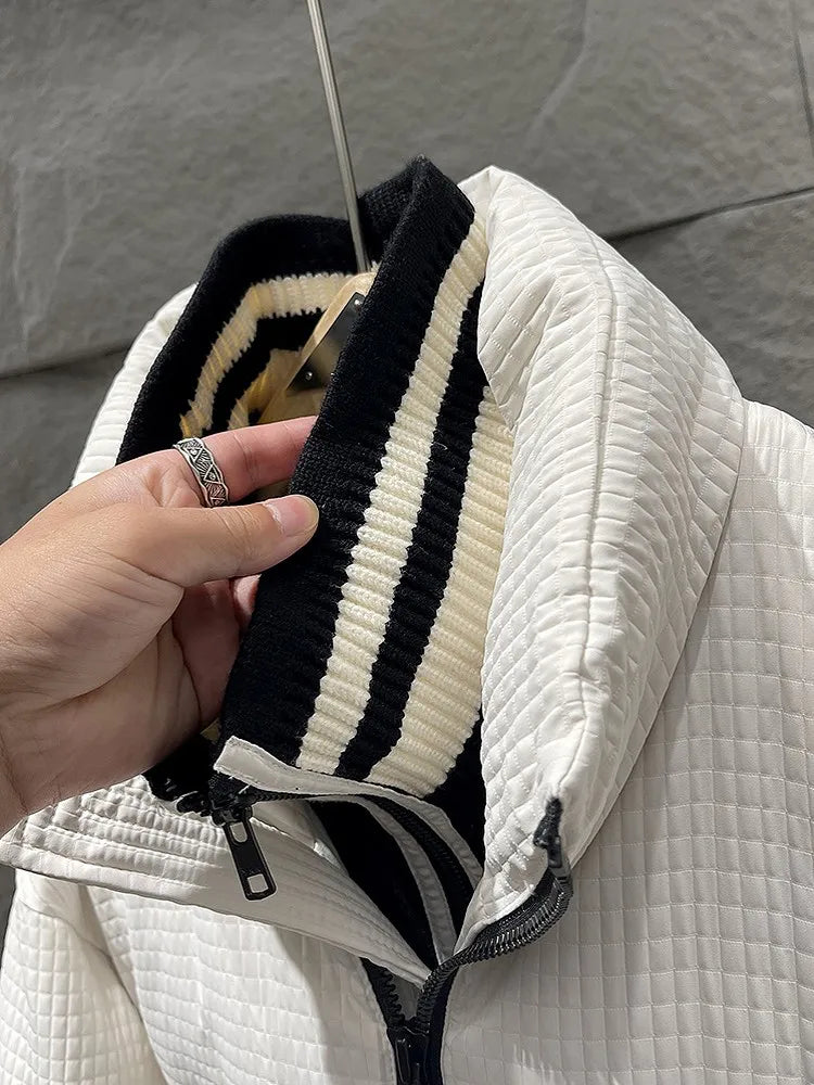 Winter Men Thick Warm White Duck Down Jacket Fashion Stand Collar Spliced Windproof Overcoat Loose Fit Casual Outside Down Coat