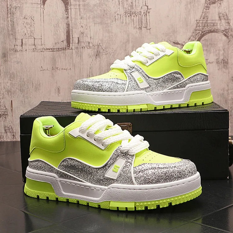 Sneakers Casual Mens Designer Bling Punk Board Shoes Fashion Split Leather Breathable Height Increased Flat Platform Sport Shoes