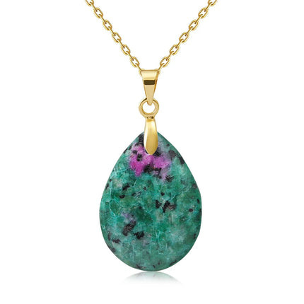 New Fashion Natural Stone Crystal Pendant Teardrop Simple Pendant Necklace Earrings Making Jewelry With Chain collar PlatiNum