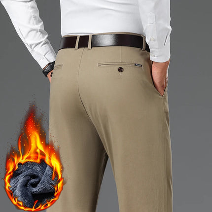 Winter Business Plush Casual Pants Men's Straight Thick Comfortable Brand Fashion Trousers Warm Plush Loose Stretch Pants