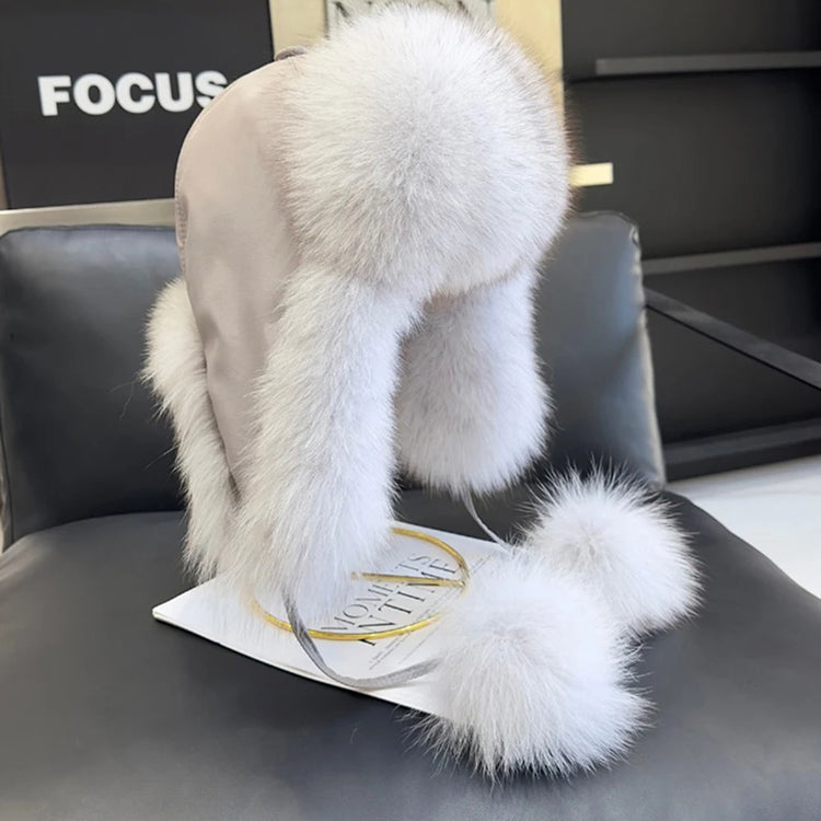 2026 100% Real Fox Fur Hats Women's Russian Ushanka Aviator Trapper Snow Skiing Hat Caps Earflap Winter Raccoon Fur Outerwear Ha