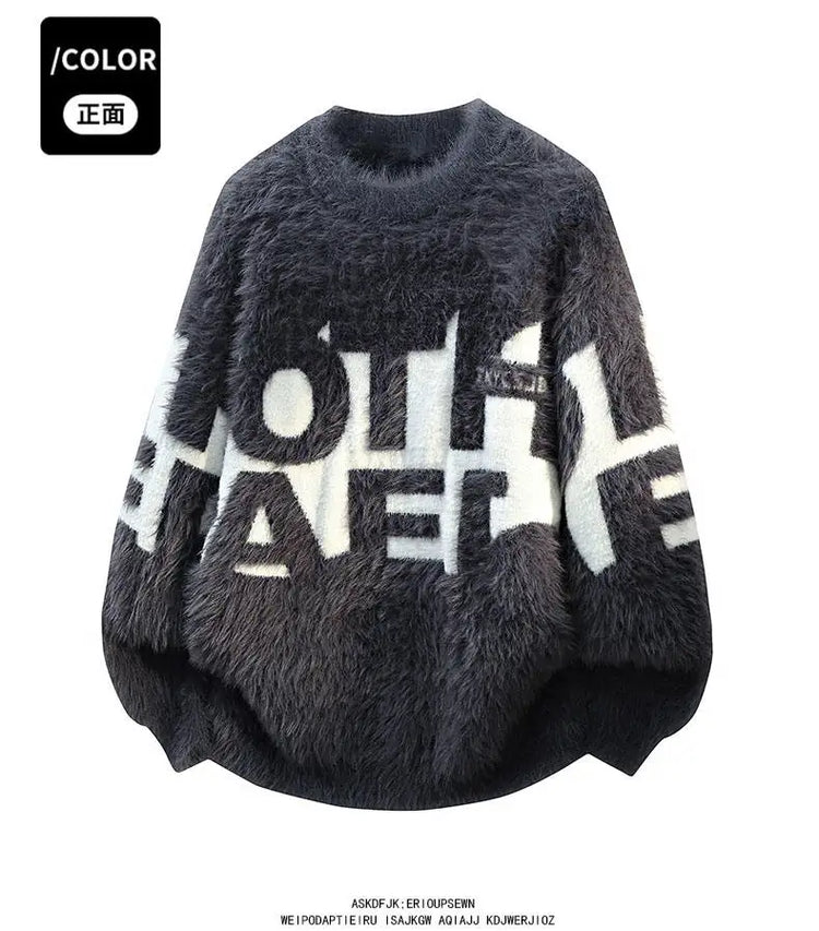 2026 Winter Fashion Sweater Men Casual Knit Pullovers Mens Thick Warm letter pattern Sweaters Men's Daily Warm sweaters male