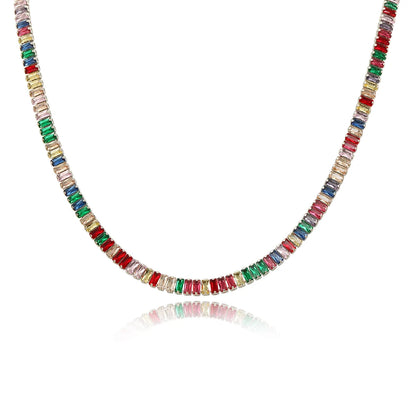 Collana girocollo con zirconi cubici da donna verde di lusso Collana con catena da tennis in cristallo arcobaleno lucido CZ per regalo da donna
