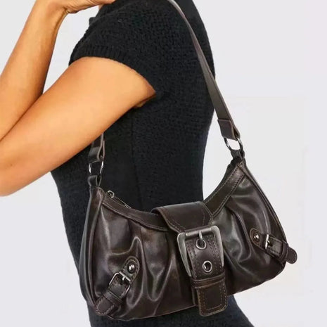 Y2K Vintage Distressed Leather Women Bag Shoulder Bag Maillard Style Underarm Purse Two Tone Crossbody Bag for Women PlatiNum