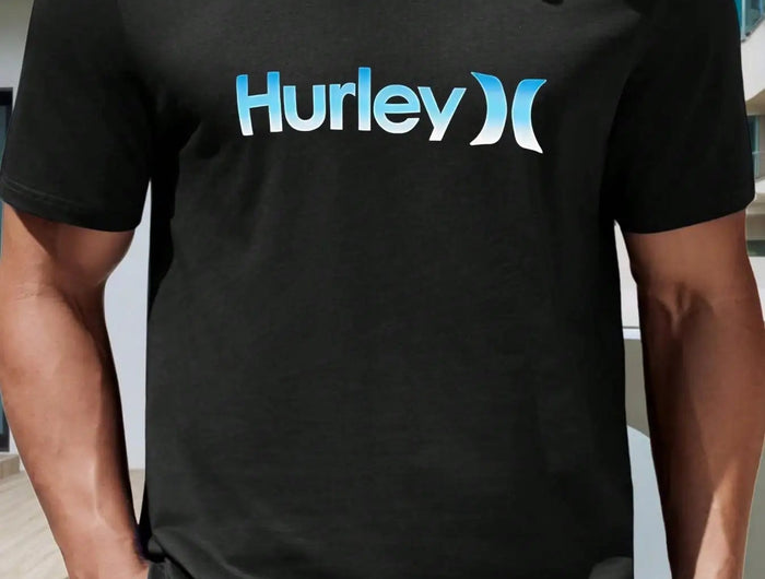 Hurley Men's Black TShirt Summer Graphic Tee , New Casual Crew Neck Pure Cotton Short-Sleeved T-Shirt PlatiNum