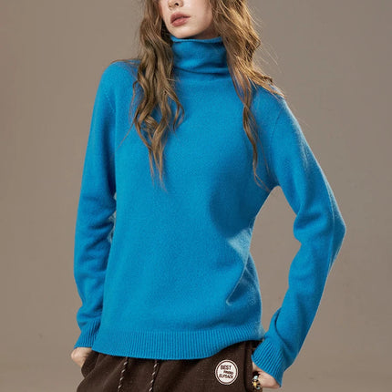 ELF SACK 2025 Winter New Solid Color Turtleneck Sweater Women, Romantic Cottagecore Fitted Long Sleeve Wool Blend Pullover PlatiNum