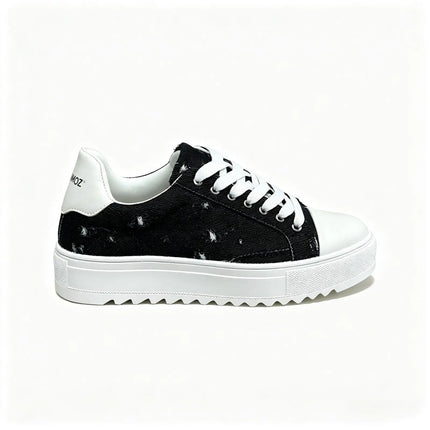 Okimoz Men Height Increasing Distressed Ripped Platform Canvas Sneakers Autumn Winter Low Top Lace Up Casual Campus Daily Skate