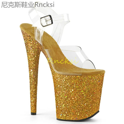 20cm High-heeled sandals women's new transparent word with high heels, stilettos and sexy super high-heeled sandals