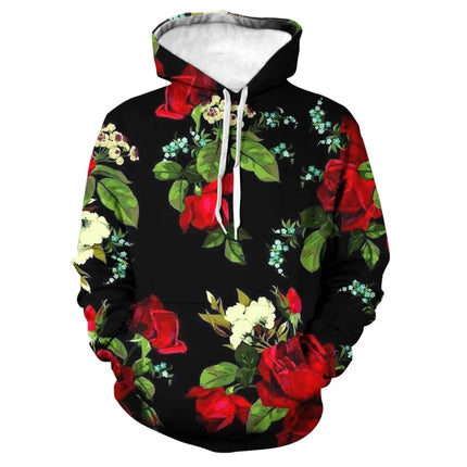 Fashion Rose Floral Hoodies Flower 3D Print Men Women Hip Hop Streetwear Hooded Sweatshirts Oversized Pullovers Top Man Clothing