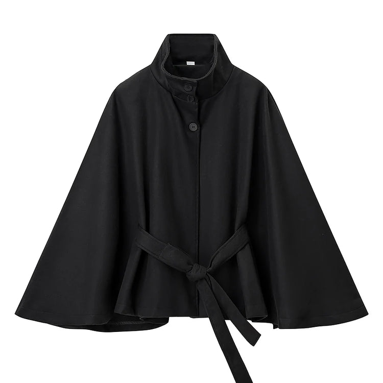 5 Colors New Autumn High Collar Woolen Cape Coat Tie Bow Sashes Long Bat Sleeve Front Buttons Cloak Shawl Jacket Loose Outerwear