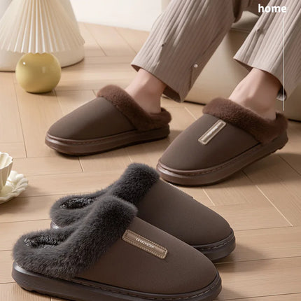 2026 New Large Size Mens Winter Cotton Slippers Thickened Non Slip Sole Indoor Home PU Plush Warm Slippers for Men