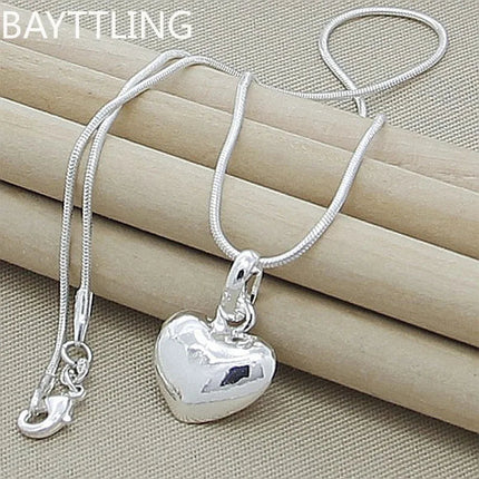 Fine 925 Sterling Silver Solid Heart Necklace 18-24 Inches Snake Chain For Women Wedding Charm Fashion Jewelry luxury PlatiNum