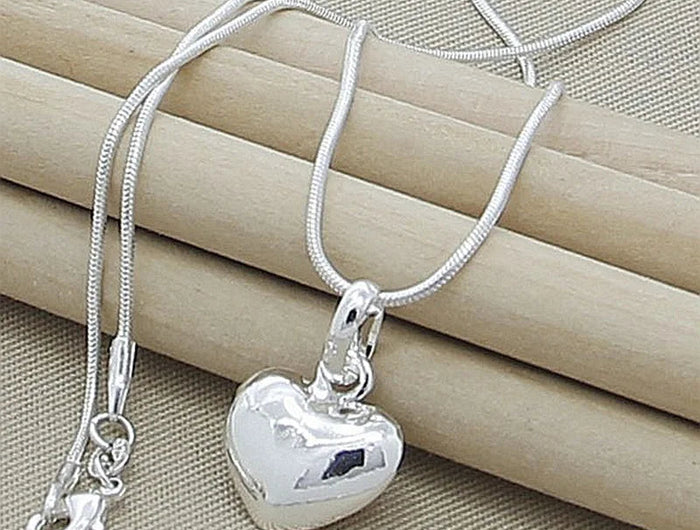 Fine 925 Sterling Silver Solid Heart Necklace 18-24 Inches Snake Chain For Women Wedding Charm Fashion Jewelry luxury PlatiNum