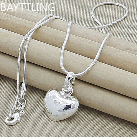 Fine 925 Sterling Silver Solid Heart Necklace 18-24 Inches Snake Chain For Women Wedding Charm Fashion Jewelry luxury PlatiNum