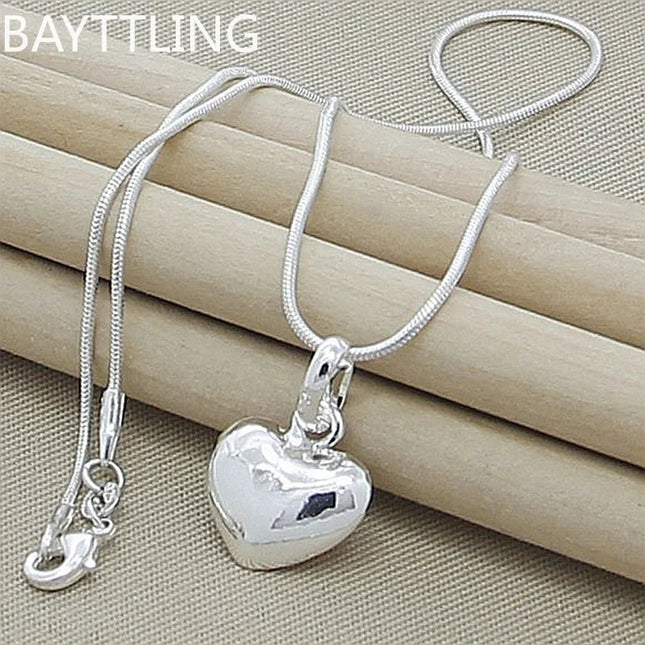 Fine 925 Sterling Silver Solid Heart Necklace 18-24 Inches Snake Chain For Women Wedding Charm Fashion Jewelry luxury PlatiNum