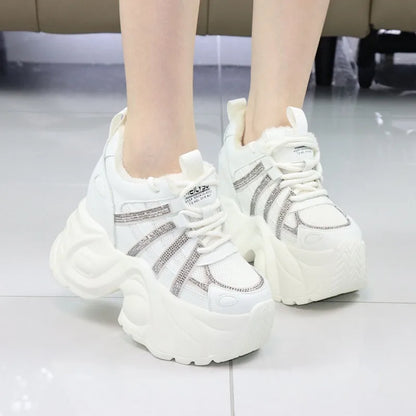 Women's 12cm Invisible Heel Winter Boots - Thick 10cm Fleece-Lined Sneakers Warm Cotton Shoes for Cold Weather Snow boots