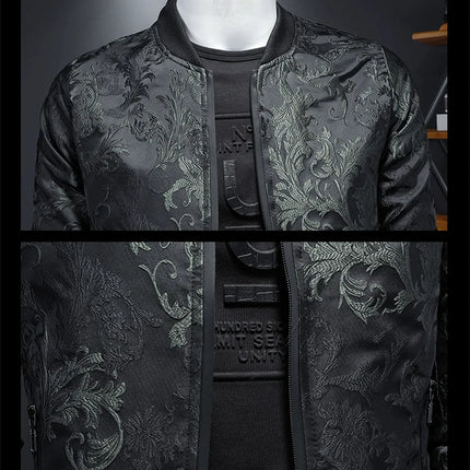 Minglu Autumn Winter Stand Collar Men's Jackets Luxury Pattern Pattern Long Sleeve Business Casual Male Coats Plus Size 5XL