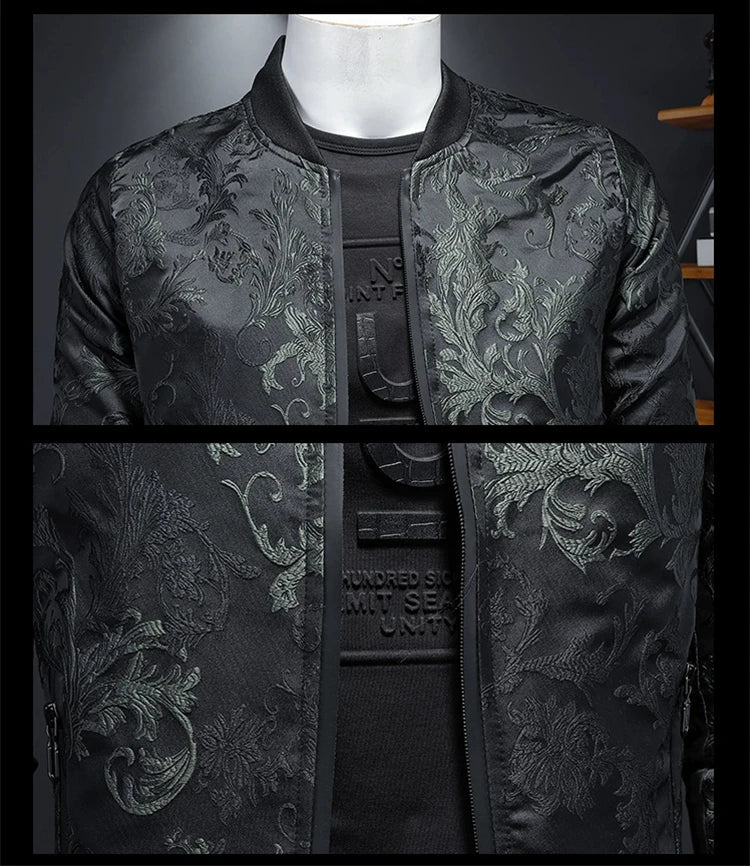 Minglu Autumn Winter Stand Collar Men's Jackets Luxury Pattern Pattern Long Sleeve Business Casual Male Coats Plus Size 5XL