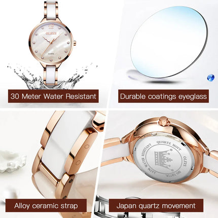 Orologio da donna OLEVS 5872, elegante orologio al quarzo con cinturino in ceramica e acciaio, impermeabile, per donna. platinumshop