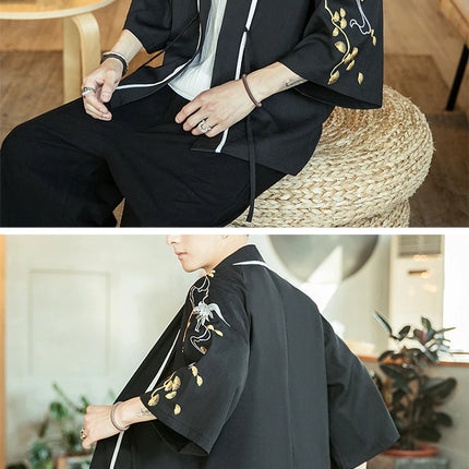Japan Samurai Shirt uomo ricamato Kimono giapponese manica corta Cardigan uomo estate sottile moda Casual Yukata Cardigan Top uomo
