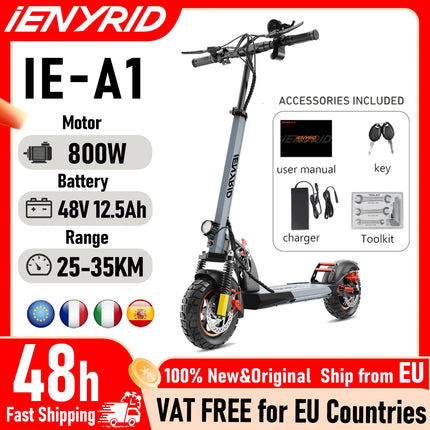 Monopattino Elettrico Pieghevole IENYRID A1 800W/48V/12.5 AH, Velocità Massima 45KM/h, Autonomia 20-30KM, E-Scooter Urbano per Adulti
