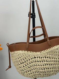 Borsa da donna in paglia intrecciata 2in1 Borsa da ascella in paglia con tracolla regolabile Borsa a tracolla per gnocchi di grande capacità per borsa a secchiello da spiaggia estiva