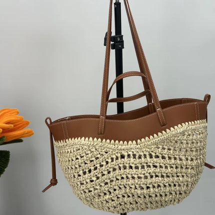 Women's 2-in-1 Woven Straw Bag Underarm Straw Bag with Adjustable Strap Large Capacity Dumpling Shoulder Bag for Summer Beach Bucket Bag