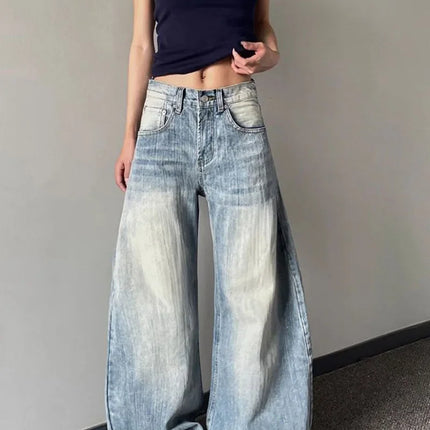 Jeans Vintage da Donna, Stile Americano Retrò, Gamba Larga Y2k, Vita Alta, Blu Chiaro, Pantaloni da Cowboy