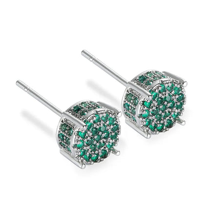 Female Austrian Crystal Round Earring White Gold Yellow Gold Color White Zircon Hip Hop Wedding Stud Earrings For Women Jewelry PlatiNum