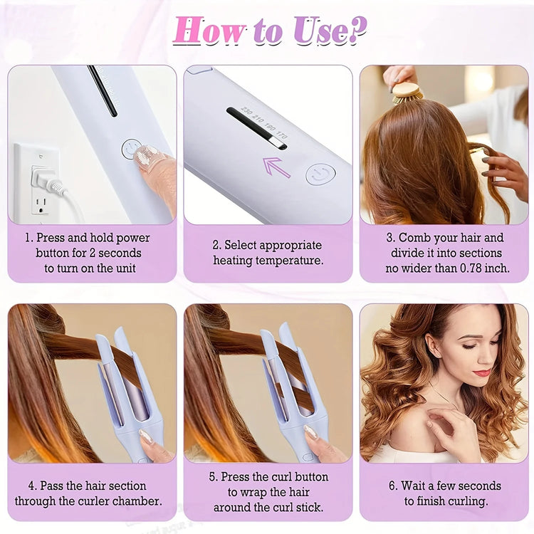 Automatic Rotating Hair Curler 32mm Ceramic Barrel, Professional Wavy Hair Styling Tool for Daily & Party Hairstyle