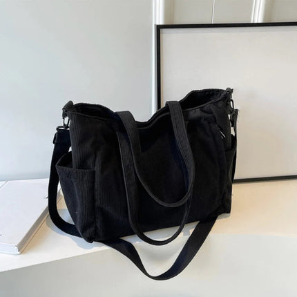 Women Corduroy Tote Bag Casual Multi Pocket Handbag Adjustable Strap Crossbody Sling Bag Zipper Shoulder Bag Fall Winter Bag PlatiNum
