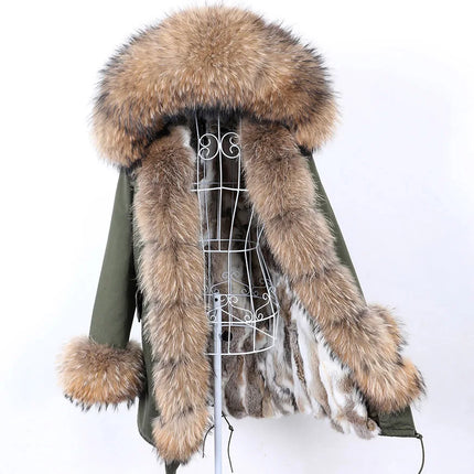 Maomaokong Natural Fur Lining Real Fur Coat Winter Jacket Women Raccoon Fur Collar Warm Thick Parkas Female Clothing