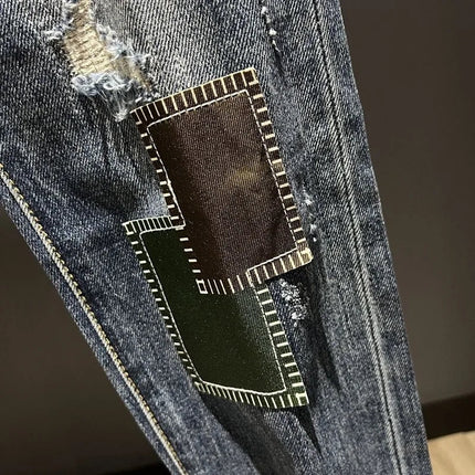 2023 Spring and Autumn New Men's Fashion Trend Ripped Patch Small Foot Pants Men's Casual Slim Comfortable High-Quality Jeans PlatiNum