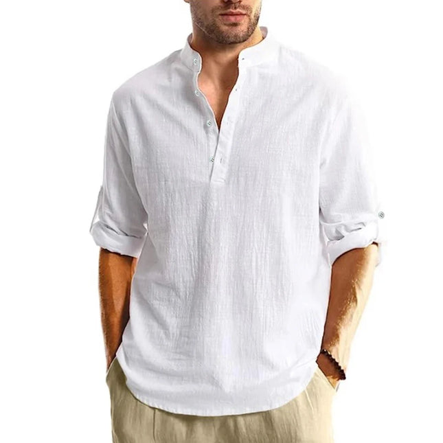 Chemises légères pour hommes Manches longues Col Henley Chemises décontractées Chemises hawaïennes de plage pour les vacances T-shirts respirants